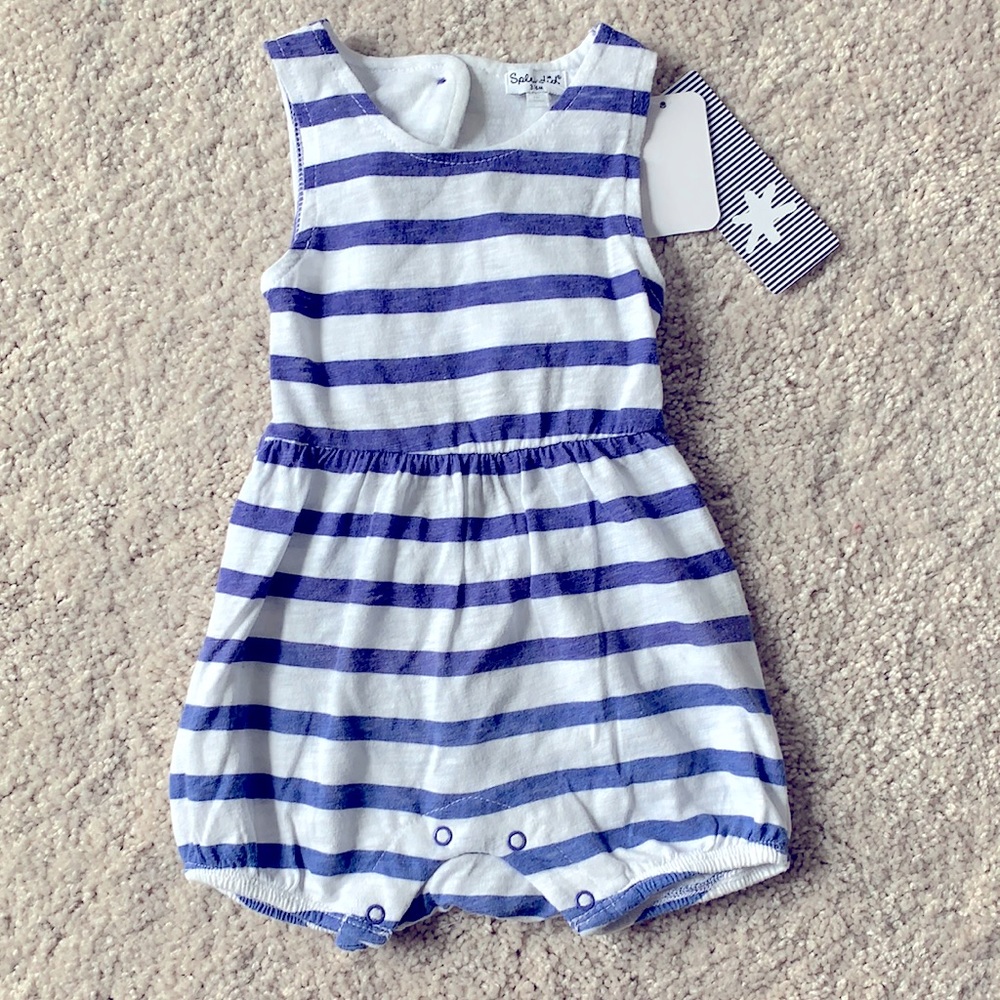 Romper blue and white striped